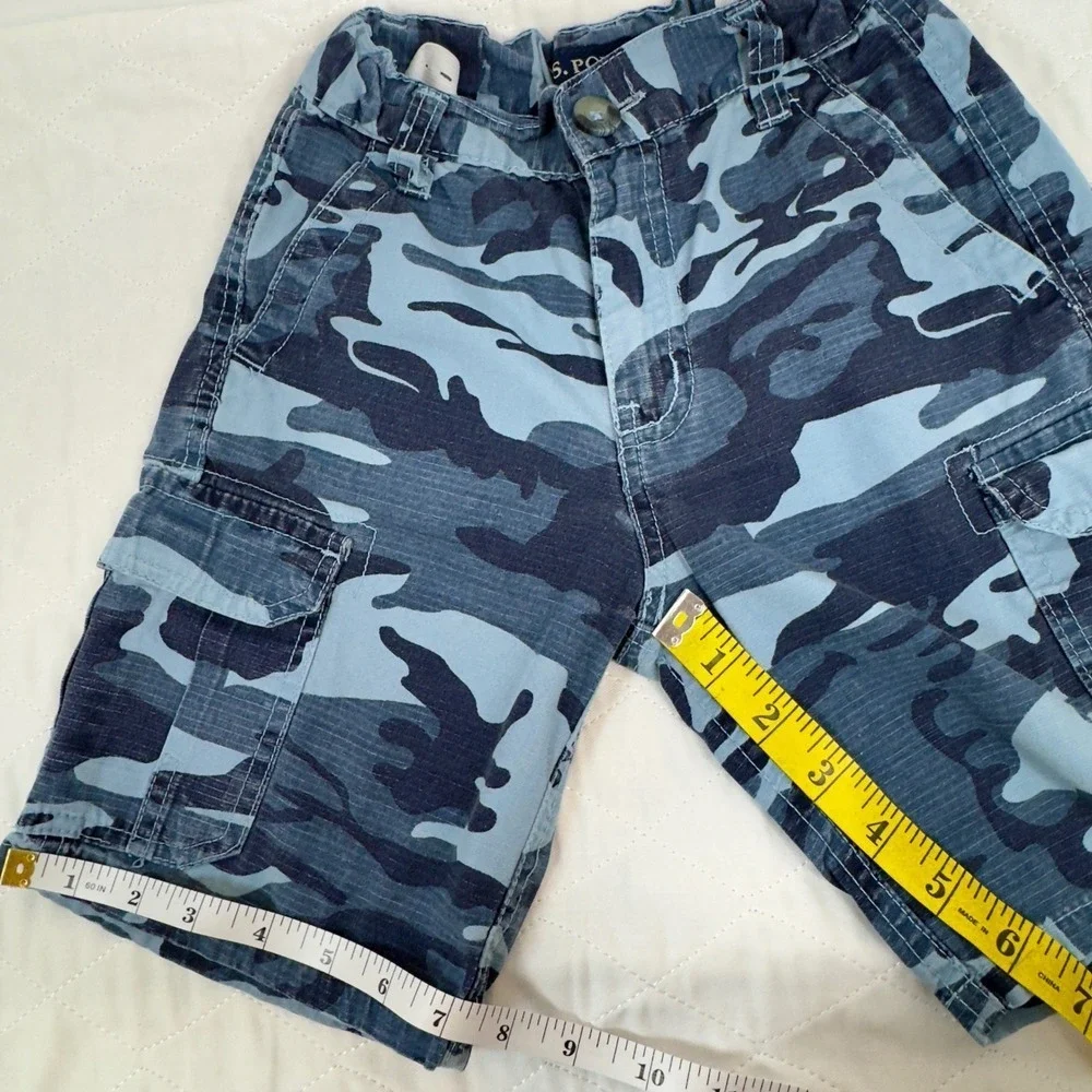 US Polo Assn Boys Blue‎ Camo Cargo Shorts Adjustable Waist Size 4 Kids